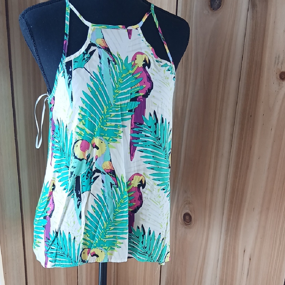 All For Color Green and White Tank Top with Tie Straps